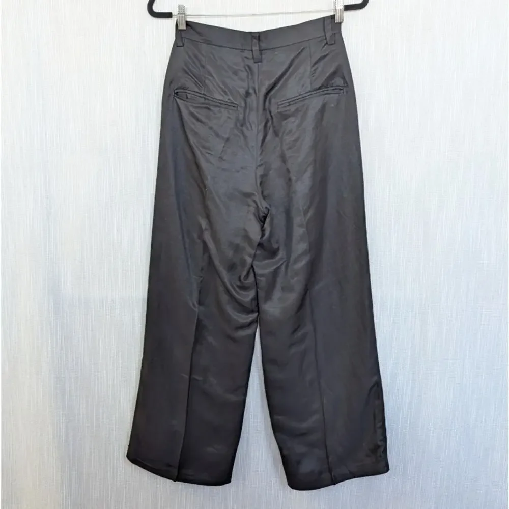 Anine Bing Carrie Pants Womens 38/S Black Linen Blend Pleated High-rise Wide Leg
